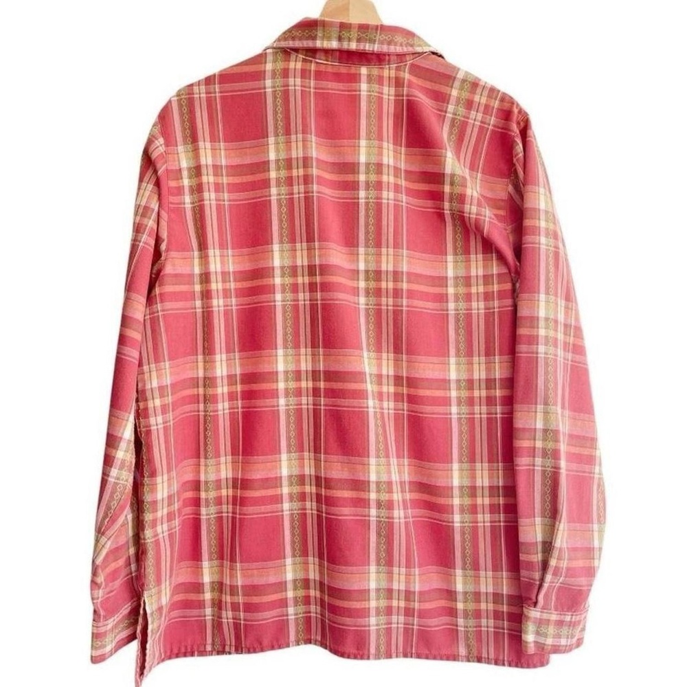 Vintage Alfred Dunner Pink Plaid Button Down Long Sleeve Shirt Flowers - Picture 7 of 7